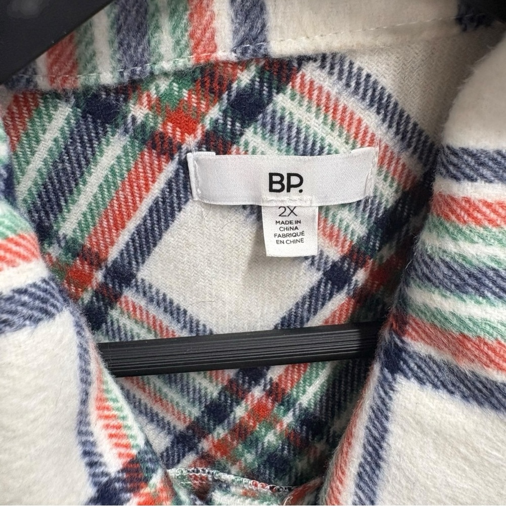 BP Nordstrom Ivory Blue Plaid Wool Blend Shacket Shirt Top Jacket I Size:2X - Picture 3 of 7